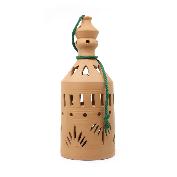 Terracotta lantern pendant light shell with hand-cut details side view