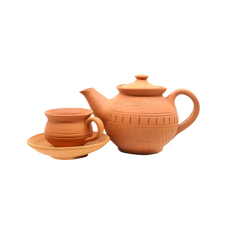 Dirtique: Handmade Terracotta Tea Set with Kettle, Cups & Saucers – 650 ml