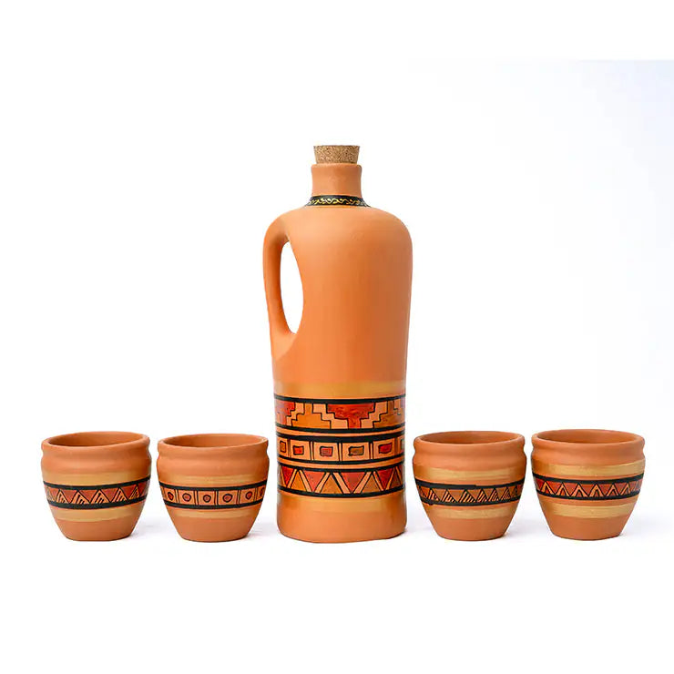 Handmade Terracotta Bottle with Cork & Handle (1.5L) - Hand Painted