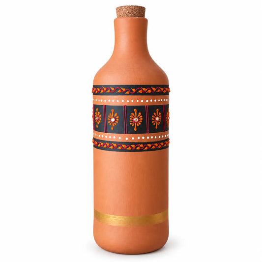 Maison Terracotta hand-painted terracotta water bottle 1000 ml with cork lid
