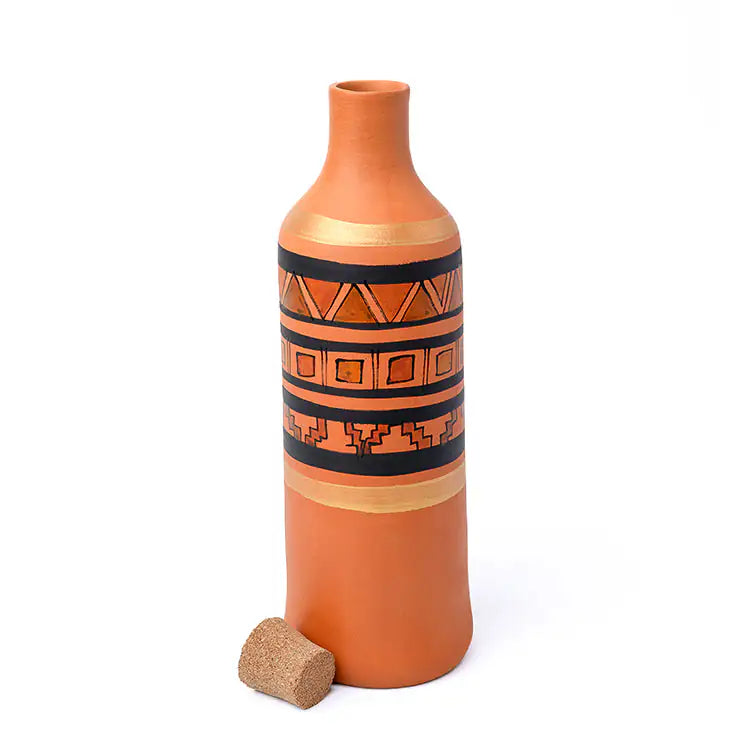 Handmade Terracotta Water Bottle – Hand-Painted Band – 1L