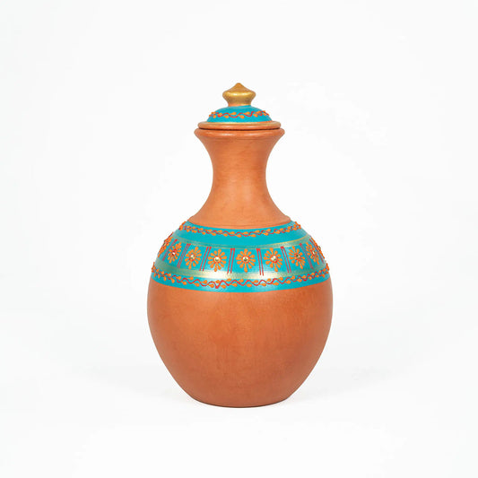 Maison Terracotta hand-painted terracotta Surahi 1500 ml with turquoise and orange detailing