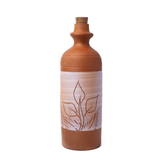 ClayNest: Leaf Whisper – Hand-Designed Terracotta Water Bottle with Cork (800ml) | ARK Naturals
