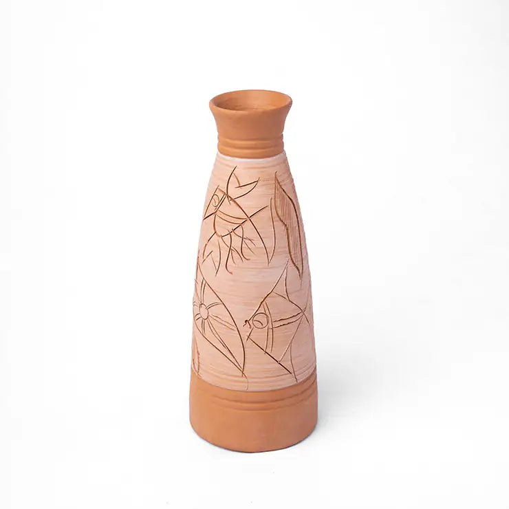 ClayNest Etched Totem Tall Terracotta Vase (23 cm)