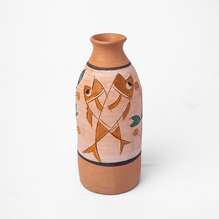 مزهرية كلاينست المزدوجة على شكل سمكة من الطين المطلي يدويًا (21.5 سم)