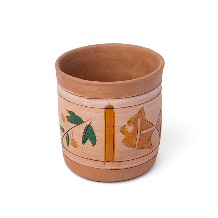 حامل أقلام / منظم مكتب مصنوع يدويًا من الطين المحروق من كلاينست (بنقشة أوراق الشجر)