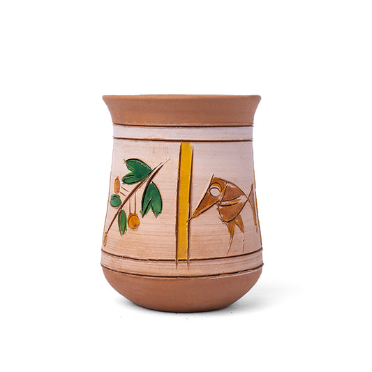 ClayNest Handmade Terracotta Pen Stand / Desk Organizer (Tribal Motif)