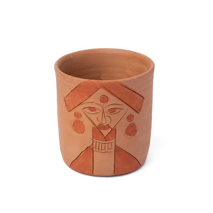 ClayNest Handmade Terracotta Pen Stand / Desk Organizer (Face Art Motif)