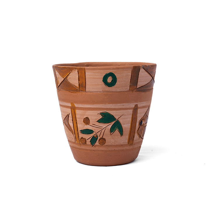 وعاء زراعة ClayNest مزين برسومات أوراق هندسية مرسومة يدويًا - 11.5 سم