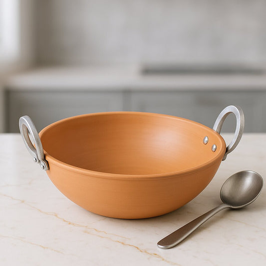 Crimson Noir: Handmade Terracotta Kadai / Wok (3 Liters)