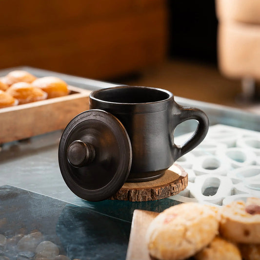 Crimson Noir Black Terracotta Mug with Lid 300 ml - 500 ml