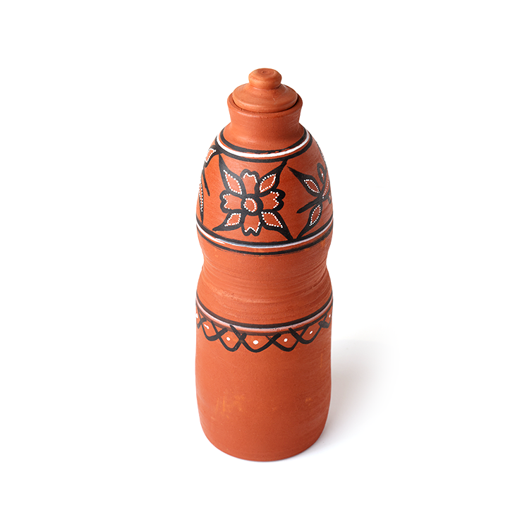 DhaaroVibes: Gulbaano – Hand-Painted Terracotta Water Bottle (1100ml) | ARK Naturals