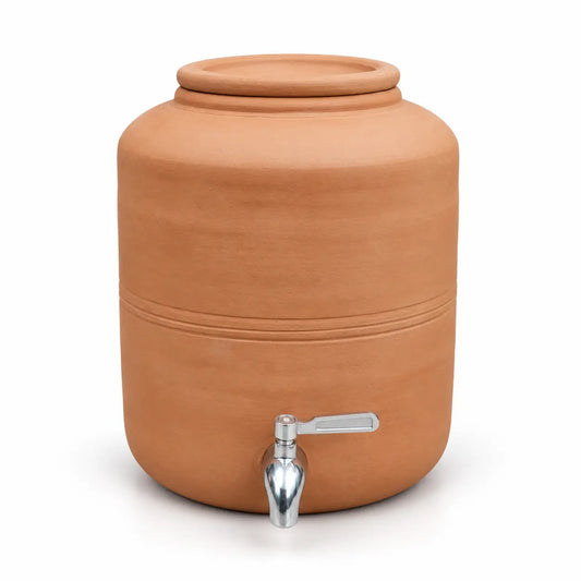 Terra Aseel 6 liter handmade terracotta water dispenser with tap and lid