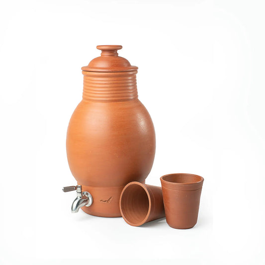 ClayRootz – Terracotta Belly Water Dispenser Matka with Tap (5L) | ARK Naturals