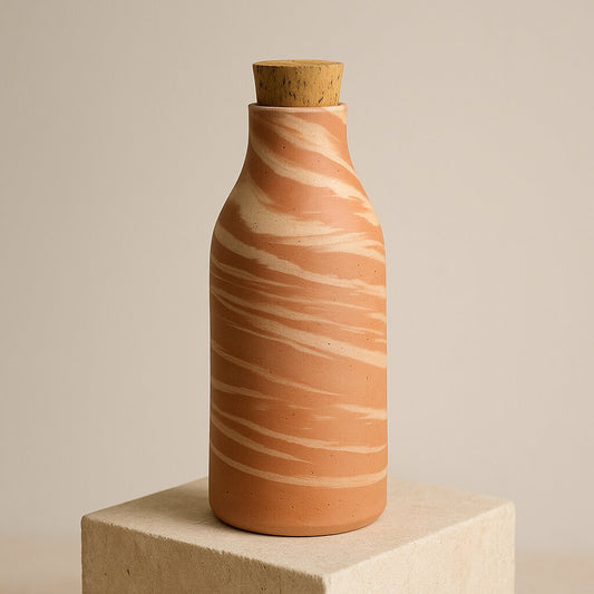 Terra Melange: Wadi Drift – Marbled Terracotta Water Bottle with Cork (1L) | ARK Naturals