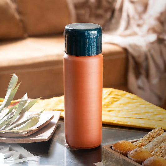 Studio Pottery High End Terracotta Bottle with Cup Cap Blue Glaze