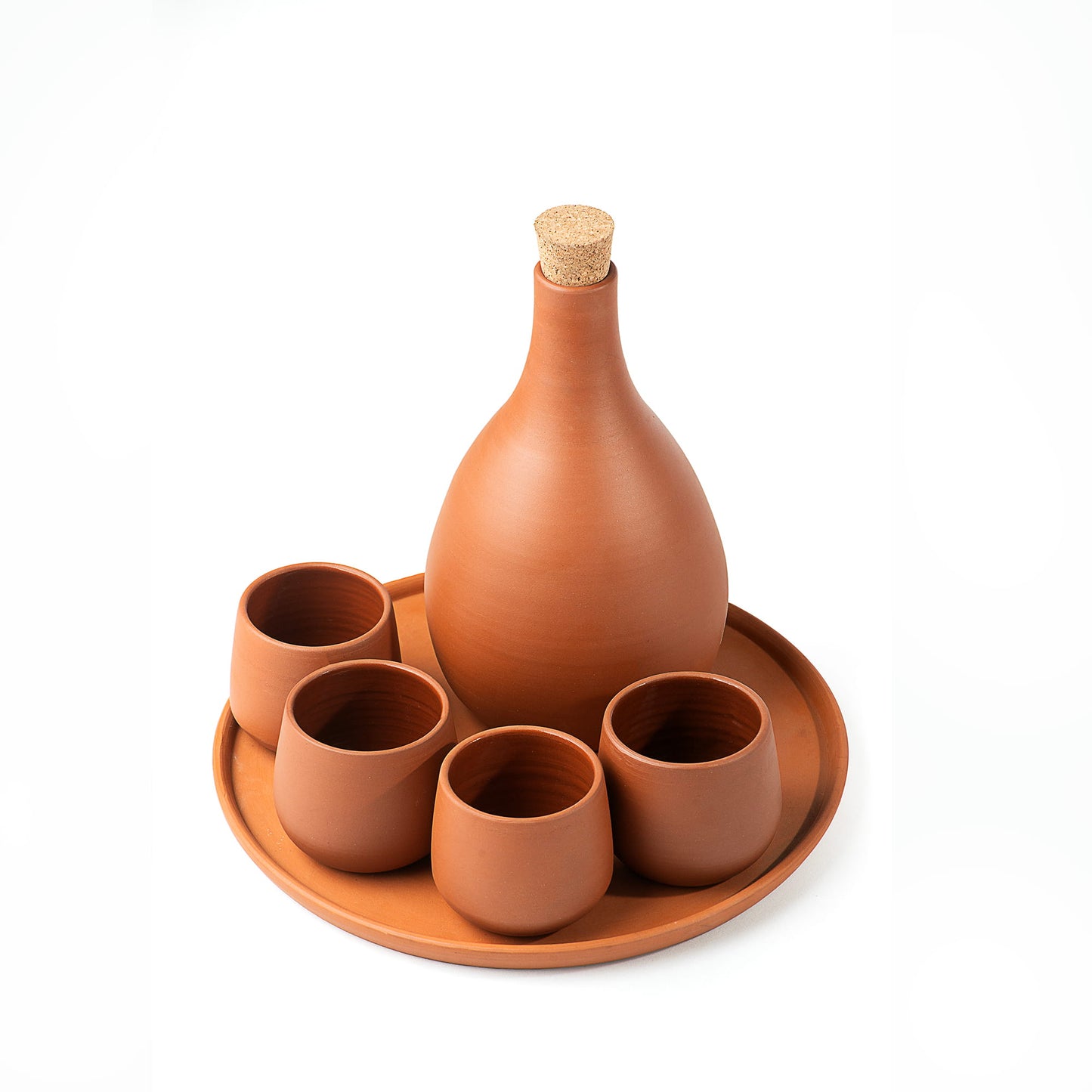 Layali Terracotta Water Set (6-Piece) – Bottle with Cork + 4 Cups + Serving Tray