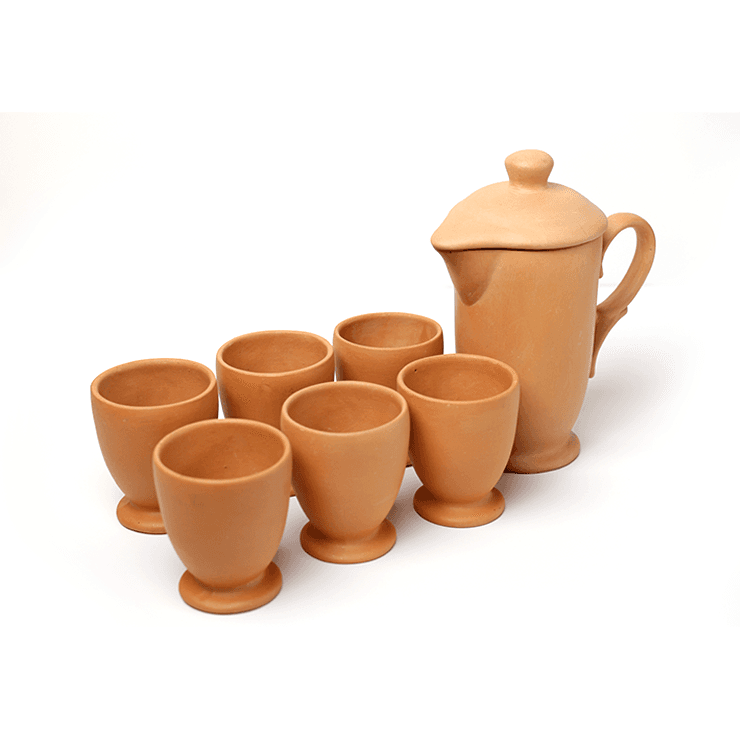 Clay Serving Set of 7 Pieces with Goblet Glass and Pitcher