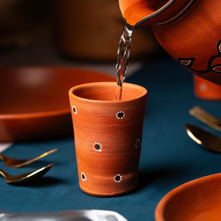 Handmade terracotta water set with bottle, 4 cups and serving tray - eco-friendly drinkware by ARK Naturals UAE