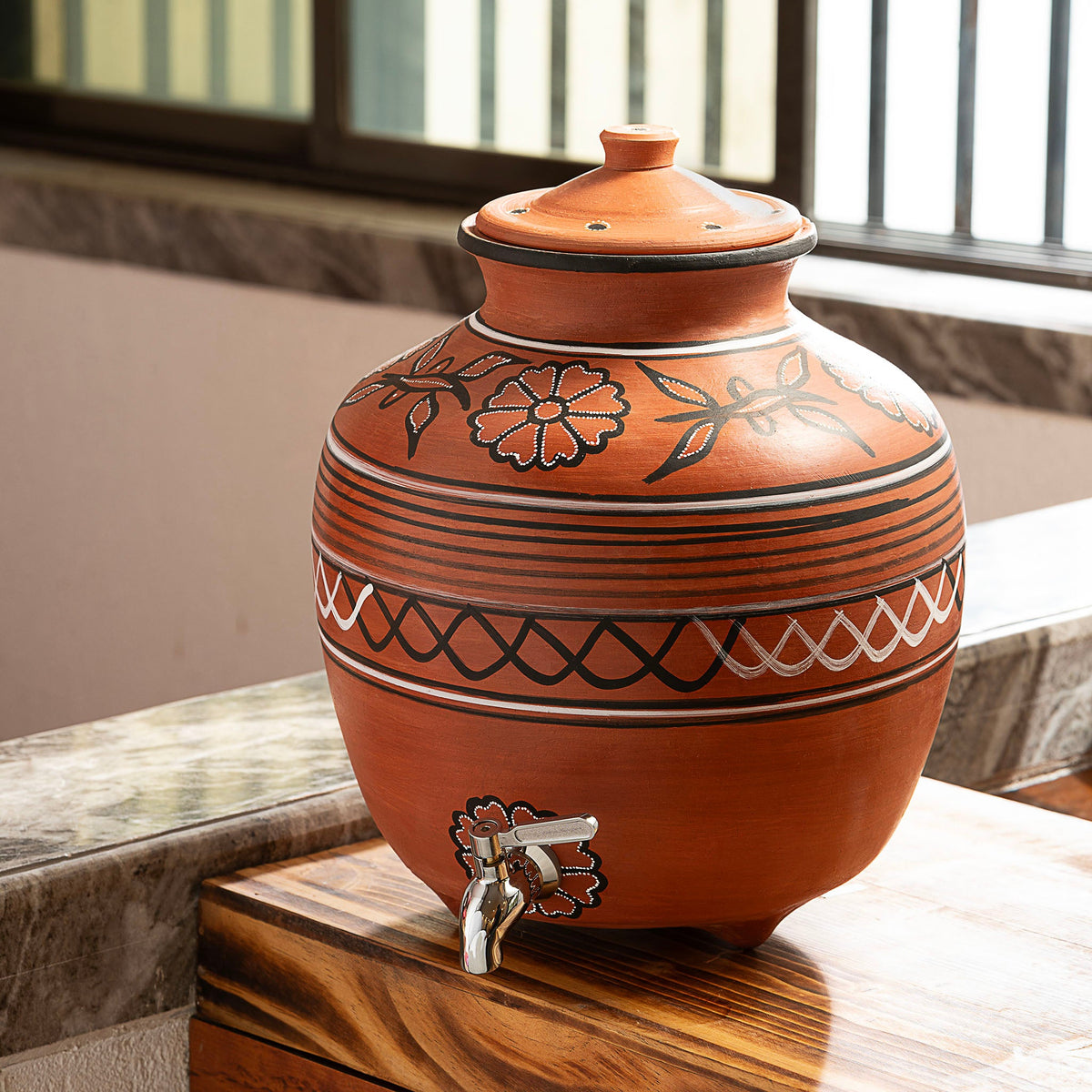 Handmade terracotta water set with bottle, 4 cups and serving tray - eco-friendly drinkware by ARK Naturals UAE