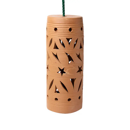 Terracotta cylinder pendant light shell front view on white background