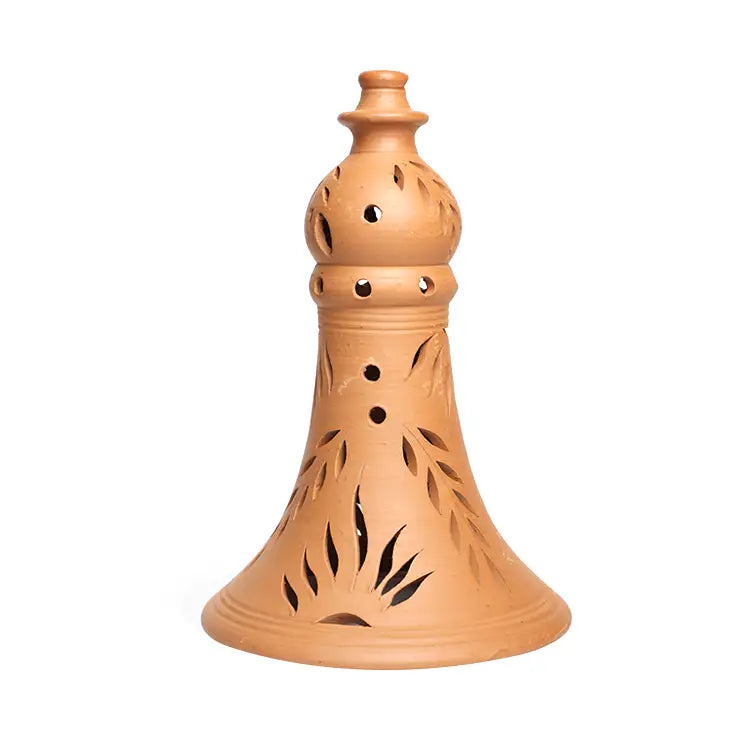 Solara terracotta pendant shell front view with hand-cut patterns