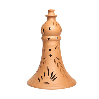 Solara terracotta pendant shell front view with hand-cut patterns