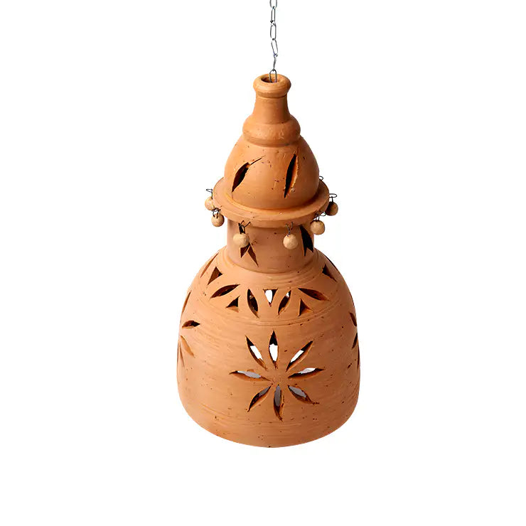 Zahra terracotta pendant light shell front view on white background