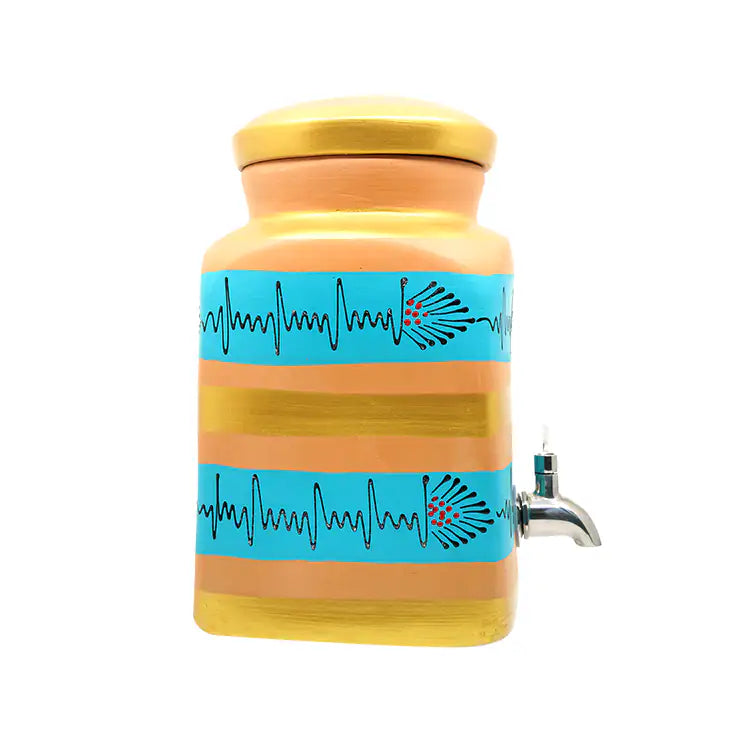 Decorative 4 litre terracotta water dispenser with lid and tap