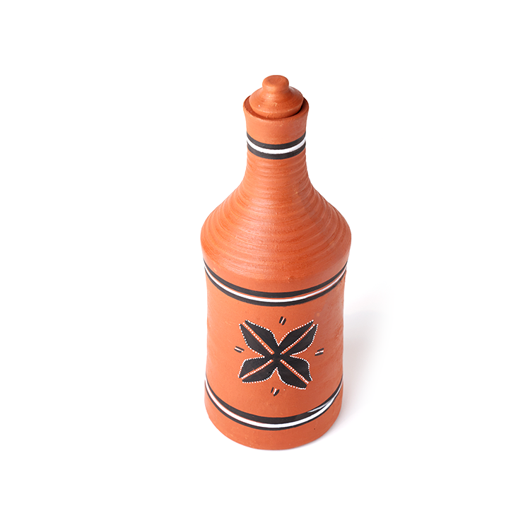 DhaaroVibes: Sitara Mark – Hand-Painted Terracotta Water Bottle (1L) | ARK Naturals