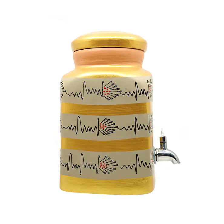 Handpainted clay water dispenser with metal tap for kitchen and dining