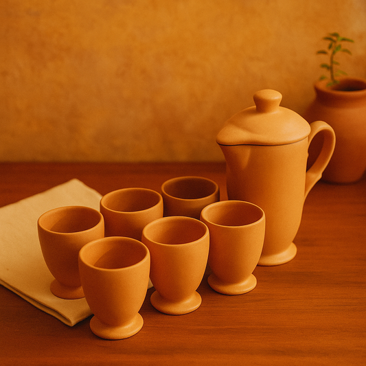 Terrapura Tea Set (7-Piece) – Handmade Terracotta Tea Pot + 6 Cups