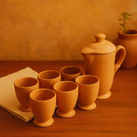 Terrapura Tea Set (7-Piece) – Handmade Terracotta Tea Pot + 6 Cups