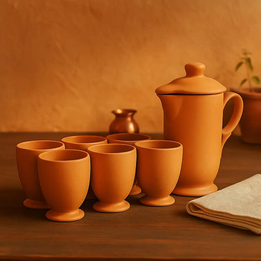 Terrapura Tea Set (7-Piece) – Handmade Terracotta Tea Pot + 6 Cups