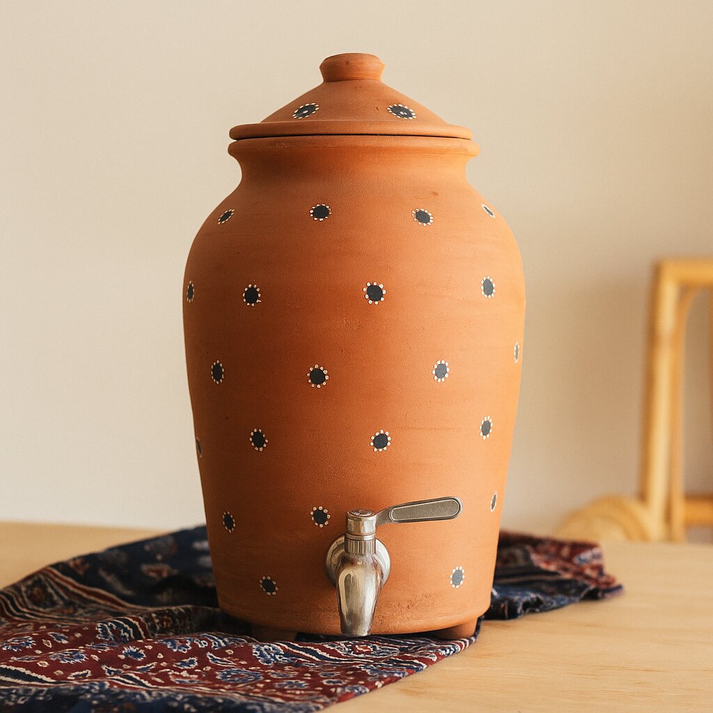 DhaaroVibes – Terracotta Water Dispenser Matka with Tap (5L) | ARK Naturals