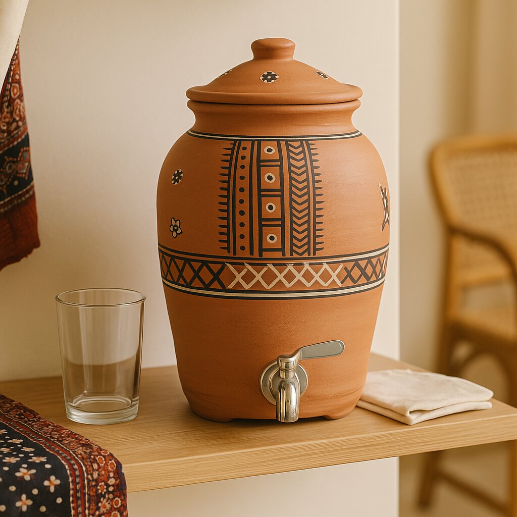 DhaaroVibes – Terracotta Water Dispenser Matka with Tap (5L) | ARK Naturals