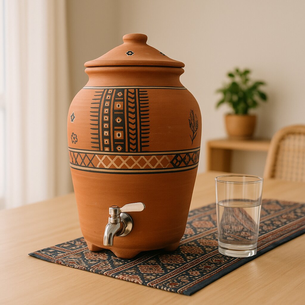 DhaaroVibes – Terracotta Water Dispenser Matka with Tap (5L) | ARK Naturals