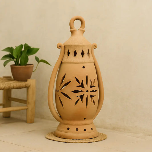 Handmade terracotta lantern with petal cutwork from NoorNook collection