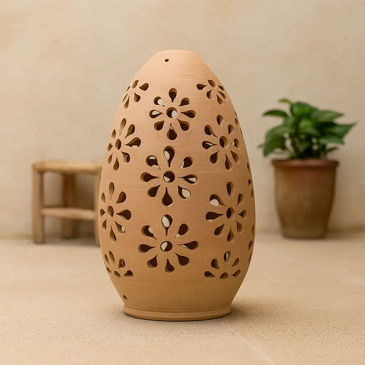 Handmade terracotta dome lantern with floral cutwork from NoorNook collection