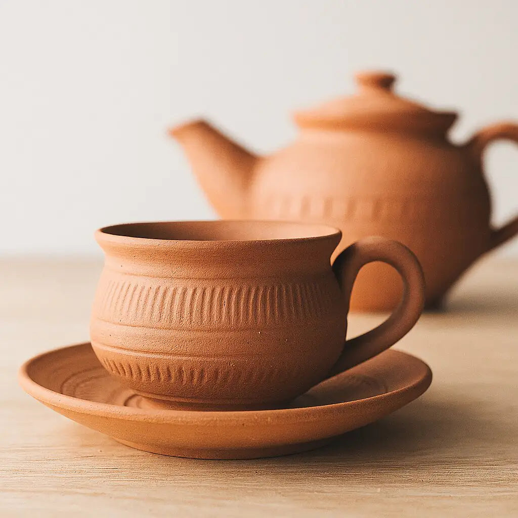 Dirtique: Handmade Terracotta Tea Set with Kettle, Cups & Saucers – 650 ml