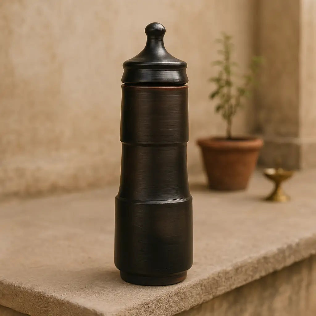 Crimson Noir handmade clay bottle in matte black finish