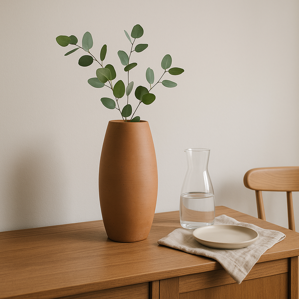 مزهرية كلاينست المصنوعة يدويًا من الطين المحروق (24 سم) - مزهرية ديكور رفيعة وبسيطة
