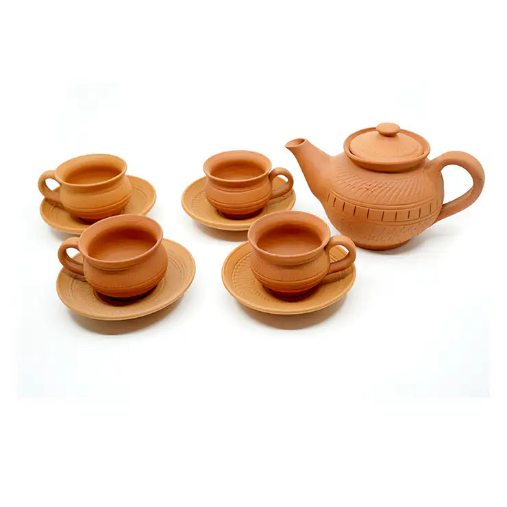 Dirtique: Handmade Terracotta Tea Set with Kettle, Cups & Saucers – 650 ml