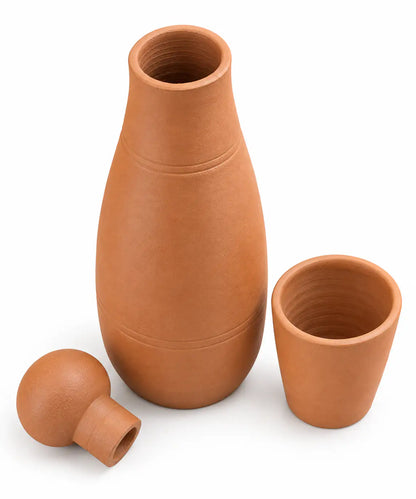 Terra Aseel handmade terracotta bottle with stopper and matching drinking glass