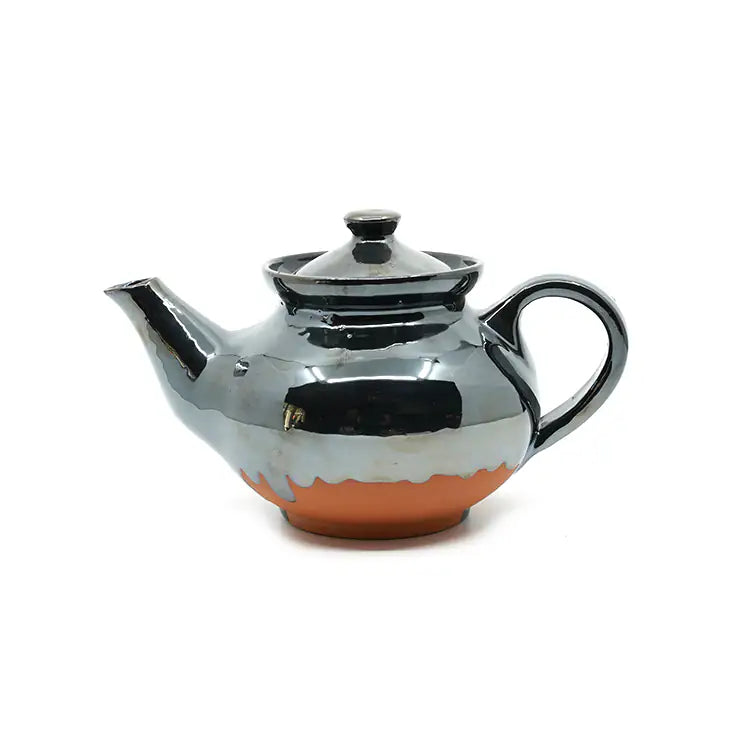 Dirtique: Handmade Black Glazed Terracotta Tea Set – 650 ml Kettle with 4 Cups & 4 Saucers