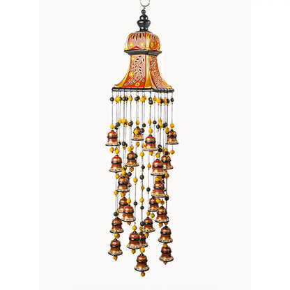 Brown handmade terracotta hanging bells with beads for entrance and balcony decor