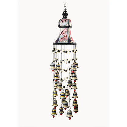 Grey hand-painted terracotta wind chime with layered clay bells by ARK Naturals