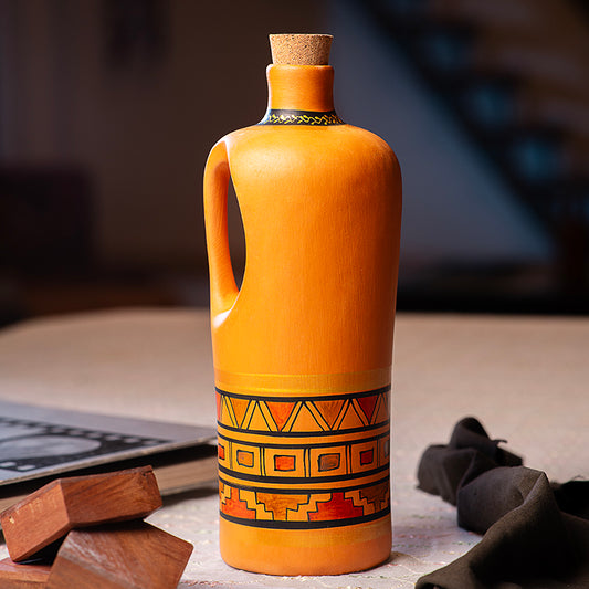 Handmade Terracotta Bottle with Cork & Handle (1.5L) - Hand Painted