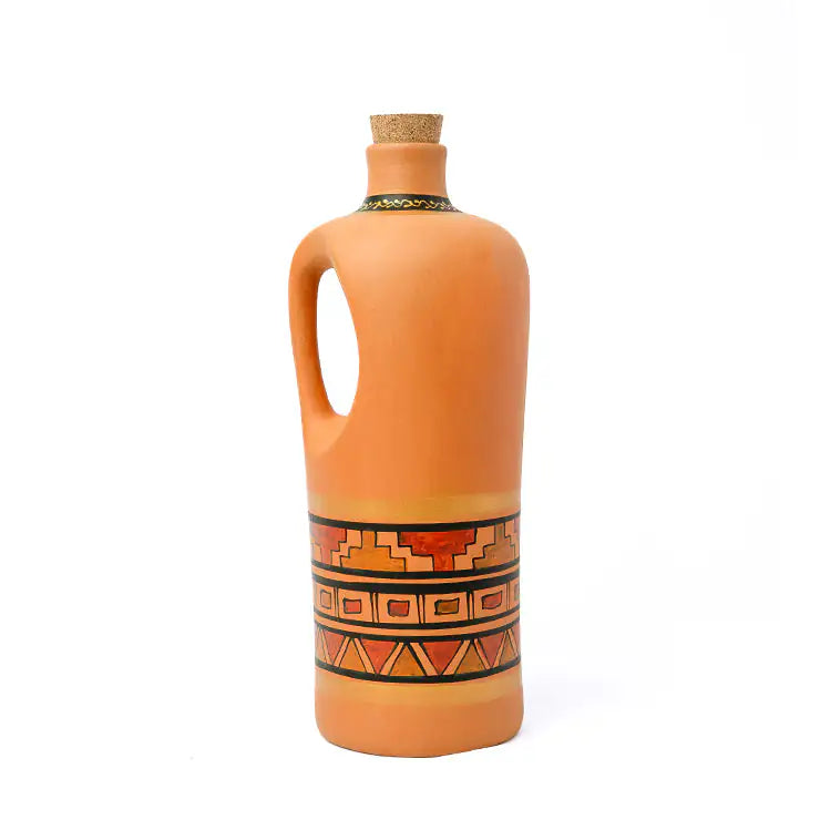 Handmade Terracotta Bottle with Cork & Handle (1.5L) - Hand Painted