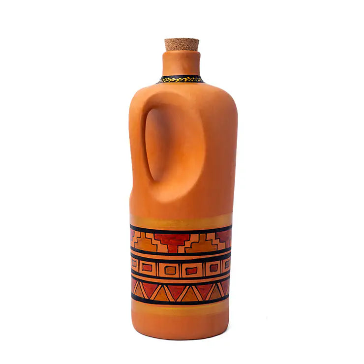 Handmade Terracotta Bottle with Cork & Handle (1.5L) - Hand Painted